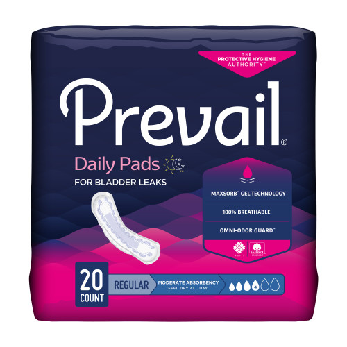 Prevail Daily Pads Bladder Control Pad 9-1/4 Inch Length Moderate Absorbency Polymer Core One Size Fits Most, BC-012, Case of 180