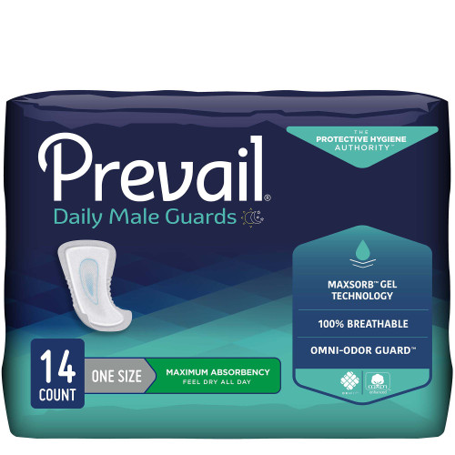 Prevail Daily Male Guards Bladder Control Pad 12-1/2 Inch Length Heavy Absorbency Polymer Core One Size Fits Most, PV-811, Pack of 14