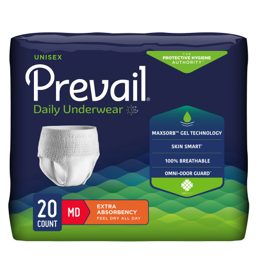 Prevail Daily Underwear Extra Absorbent Underwear Pull On with Tear Away Seams Adult Medium Unisex Disposable Moderate Absorbency, PV-512, Pack of 20