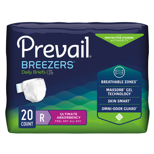 Prevail Breezers Incontinence Brief Adult Regular Unisex Disposable Heavy Absorbency, PVB-016/1, Case of 80