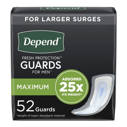 Depend Fresh Protection Guards for Men Bladder Control Pad 12 Inch Length Heavy Absorbency Sodium Polyacrylate Core One Size Fits Most, 13792, Case of 104