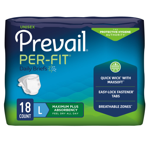 Prevail Per-Fit Maximum Plus Incontinence Brief Adult Large Unisex Disposable Heavy Absorbency, PF-013/1, Pack of 18