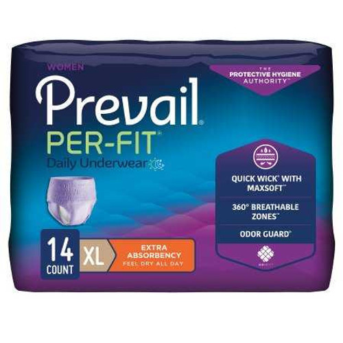 Female Adult Absorbent Underwear Prevail® Per-Fit® Women Pull On with Tear Away Seams X-Large Disposable Moderate Absorbency PFW-514 Bag of 14 PFW-514 Prevail® Per-Fit® Women 881924_BG