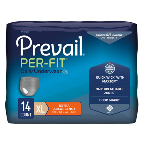 Prevail Per-Fit Absorbent Underwear Pull On with Tear Away Seams Adult X-Large Male Disposable Heavy Absorbency, PFM-514, Bag of 14