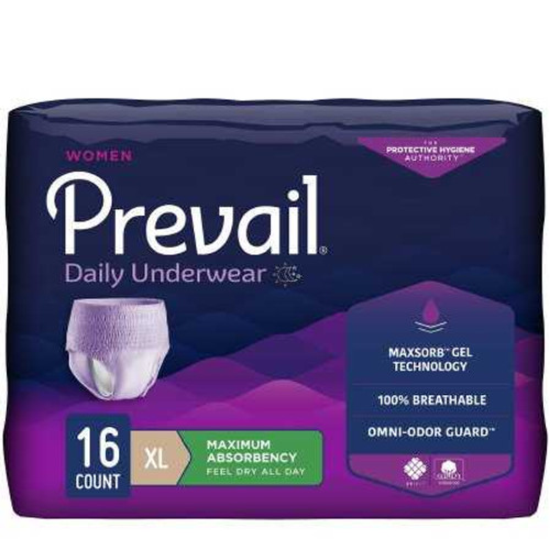 Female Adult Absorbent Underwear Prevail® For Women Daily Underwear Pull On with Tear Away Seams X-Large Disposable Heavy Absorbency PWC-514/1 Case of 64 PWC-514/1 Prevail® For Women Daily Underwear 889083_CS