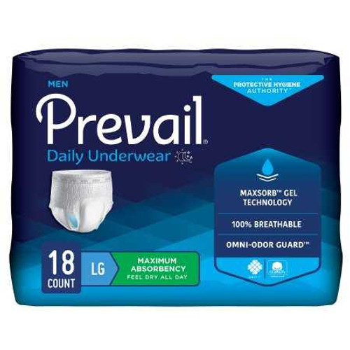 Male Adult Absorbent Underwear Prevail® Men's Daily Underwear Pull On with Tear Away Seams Large Disposable Heavy Absorbency PUM-513/1 Bag of 18 PUM-513/1 Prevail® Men's Daily Underwear 889080_BG