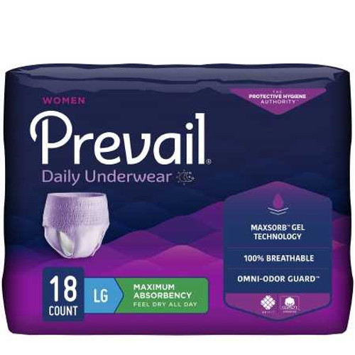 Female Adult Absorbent Underwear Prevail® For Women Daily Underwear Pull On with Tear Away Seams Large Disposable Heavy Absorbency PWC-513/1 Bag of 18 PWC-513/1 Prevail® For Women Daily Underwear 889082_BG