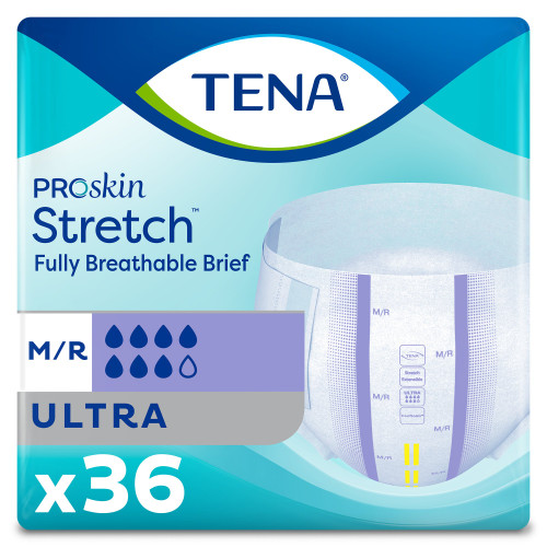 TENA ProSkin Stretch Ultra Incontinence Brief Adult Medium Unisex Disposable Heavy Absorbency, 67802, Case of 72