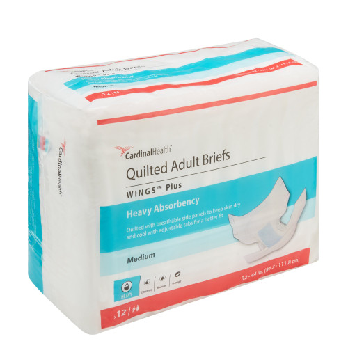 Wings Plus Quilted Incontinence Brief Adult Medium Unisex Disposable Heavy Absorbency, 66033, Case of 8