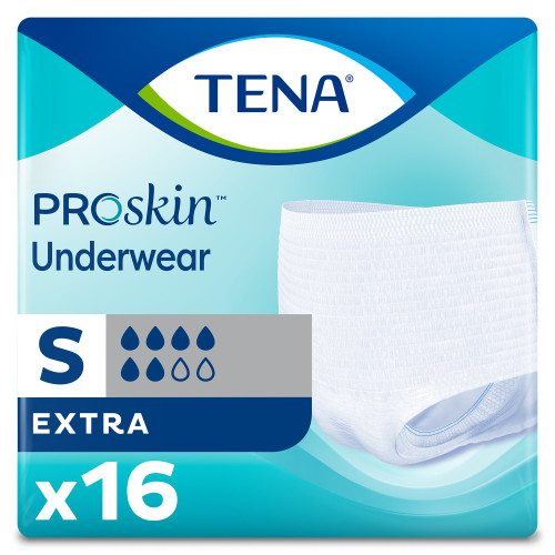 TENA ProSkin Extra Absorbent Underwear Pull On with Tear Away Seams Adult Small Unisex Disposable Moderate Absorbency, 72116, Bag of 16