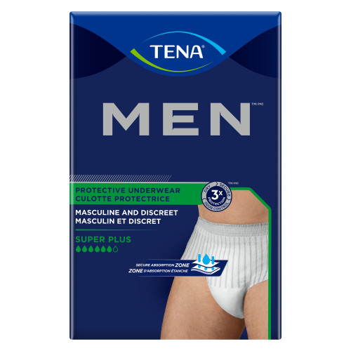 TENA MEN Super Plus Absorbent Underwear Pull On with Tear Away Seams Adult Large / X-Large Male Disposable Heavy Absorbency, 81920, Bag of 14