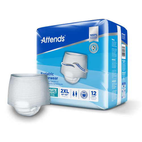Attends Bariatric Absorbent Underwear Pull On with Tear Away Seams Adult 2X-Large Unisex Disposable Heavy Absorbency, AU50, Case of 48