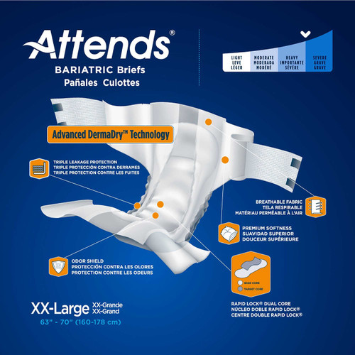 Unisex Adult Incontinence Brief Attends® Bariatric 2X-Large Disposable Heavy Absorbency DD50 Case of 48 DD50 Attends® Bariatric 950227_CS