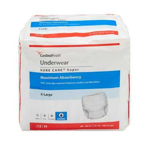 Unisex Adult Absorbent Underwear Sure Care™ Pull On with Tear Away Seams X-Large Disposable Heavy Absorbency 1225A Case of 48 1225 Sure Care™ 547559_CS