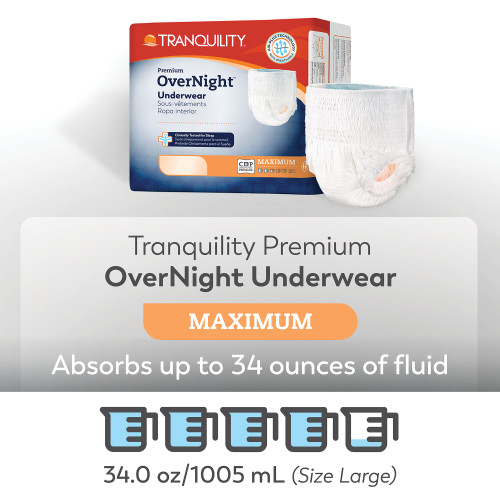 Tranquility Premium OverNight Absorbent Underwear Pull On with Tear Away Seams Adult Medium Unisex Disposable Heavy Absorbency, 2115, Case of 72