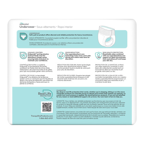 Tranquility Essential Absorbent Underwear Pull On with Tear Away Seams Adult 2X-Large Unisex Disposable Heavy Absorbency, 2608, Case of 48