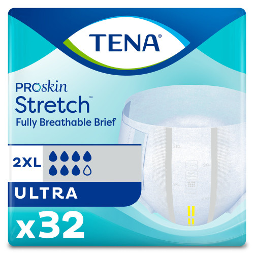 TENA ProSkin Stretch Ultra Incontinence Brief Adult 2X-Large Unisex Disposable Heavy Absorbency, 61390, Bag of 32