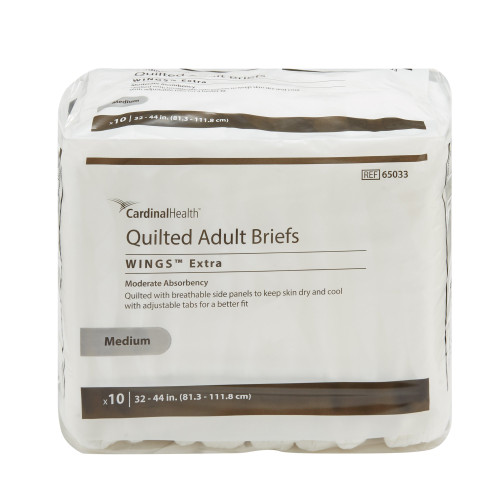 Wings Extra Quilted Incontinence Brief Adult Medium Unisex Disposable Moderate Absorbency, 65033, Case of 100
