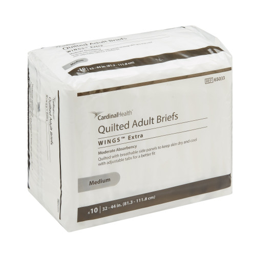 Wings Extra Quilted Incontinence Brief Adult Medium Unisex Disposable Moderate Absorbency, 65033, Case of 100