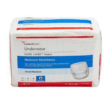 Unisex Adult Absorbent Underwear Sure Care™ Pull On with Tear Away Seams Medium Disposable Heavy Absorbency 1205A Bag of 18 1205 Sure Care™ 439575_BG