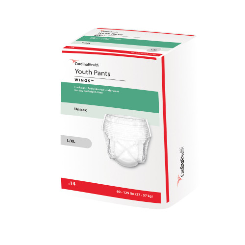 Cardinal Health Wings Unisex Youth Absorbent Underwear Pull On with Tear Away Seams Large / X-Large Disposable Heavy Absorbency, 70074A, Bag of 1