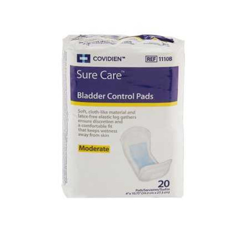 Bladder Control Pad Surecare 10-3/4 Inch Length Moderate Absorbency Polymer Unisex Disposable 1110B Case/120 1110B KENDALL HEALTHCARE PROD INC. 731673_CS