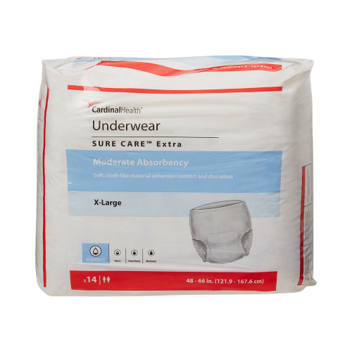 Sure Care Extra Absorbent Underwear Pull On with Tear Away Seams Adult X-Large Unisex Disposable Moderate Absorbency, 1850A, Case of 56