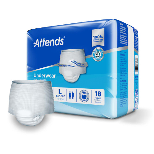 Attends Absorbent Underwear Pull On with Tear Away Seams Adult Large Unisex Disposable Heavy Absorbency, AP0730, Bag of 1