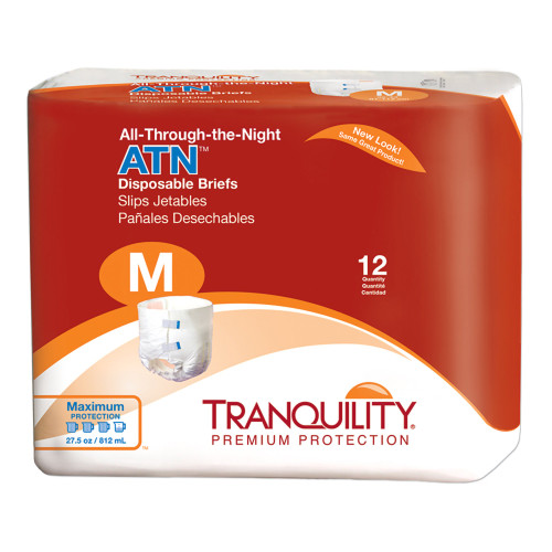 Tranquility ATN Incontinence Brief Adult Medium Unisex Disposable Heavy Absorbency, 2185, Bag of 12