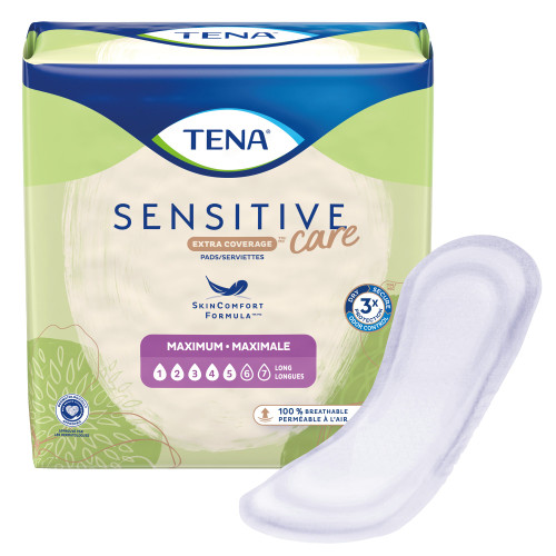 TENA Sensitive Care Maximum Extra Coverage Long Bladder Control Pad 15 Inch Length Heavy Absorbency Dry-Fast Core One Size Fits Most, 54295, Case of 117