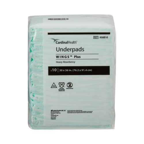 Wings Plus Disposable Underpad 30 X 36 Inch Fluff / Polymer Heavy Absorbency, 958B10, Bag of 1