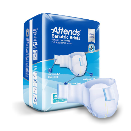 Attends Bariatric Incontinence Brief Adult 2X-Large Unisex Disposable Heavy Absorbency, DD50, Bag of 12