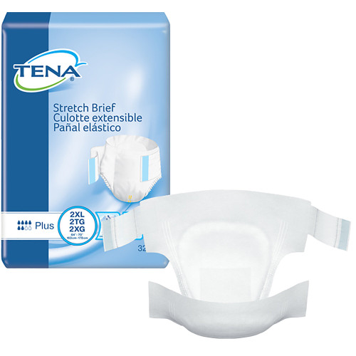 TENA Stretch Plus Incontinence Brief Adult 2X-Large Unisex Disposable Moderate Absorbency, 61090, Case of 64
