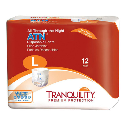 Tranquility ATN Incontinence Brief Adult Large Unisex Disposable Heavy Absorbency, 2186, Bag of 12