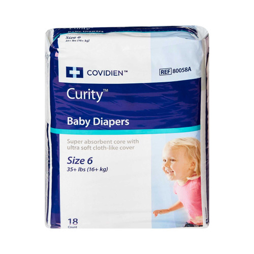 Baby Diaper Curity Tab Closure Size 6 Disposable Heavy Absorbency 80058A Bag/18 80058A KENDALL HEALTHCARE PROD INC. 724687_BG