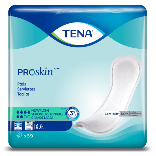 TENA ProSkin Heavy Long Bladder Control Pad 15 Inch Length Heavy Absorbency Dry-Fast Core One Size Fits Most, 47619, Bag of 39