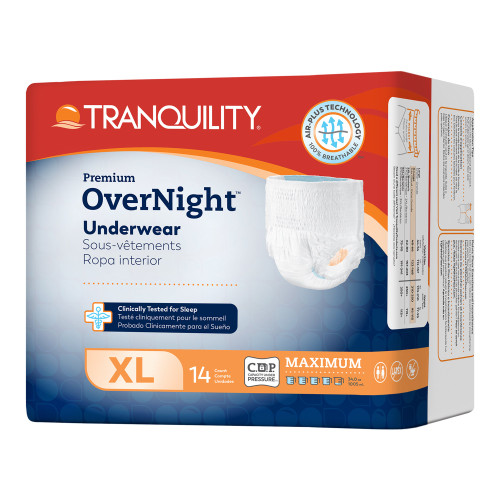 Tranquility Premium OverNight Absorbent Underwear Pull On with Tear Away Seams Adult X-Large Unisex Disposable Heavy Absorbency, 2117, Bag of 14