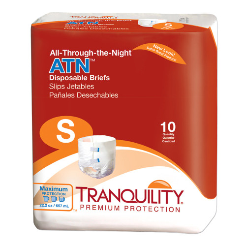 Tranquility ATN Incontinence Brief Adult Small Unisex Disposable Heavy Absorbency, 2184, Bag of 10