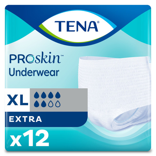 TENA ProSkin Extra Absorbent Underwear Pull On with Tear Away Seams Adult X-Large Unisex Disposable Moderate Absorbency, 72425, Bag of 12