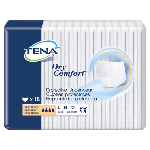 TENA Dry Comfort Absorbent Underwear Pull On with Tear Away Seams Adult Large Unisex Disposable Moderate Absorbency, 72423, Pack of 18