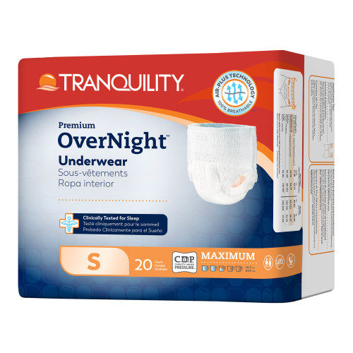 Tranquility Premium OverNight Absorbent Underwear Pull On with Tear Away Seams Adult Small Unisex Disposable Heavy Absorbency, 2114, Bag of 20