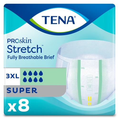 TENA ProSkin Stretch Super Incontinence Brief Adult 3X-Large Unisex Disposable Heavy Absorbency, 61391, Pack of 8