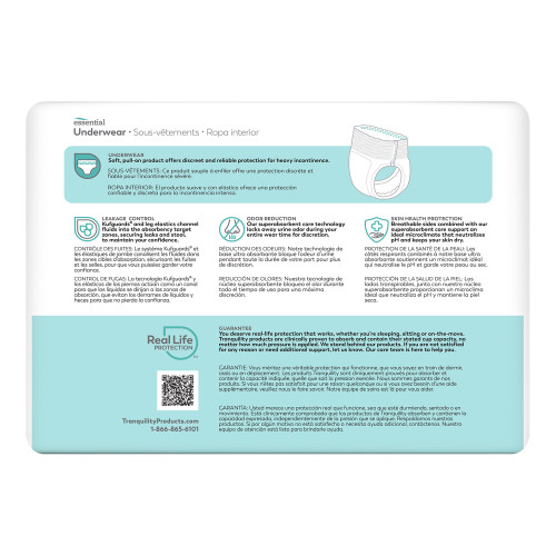Tranquility Essential Absorbent Underwear Pull On with Tear Away Seams Adult Large Unisex Disposable Heavy Absorbency, 2606, Case of 72