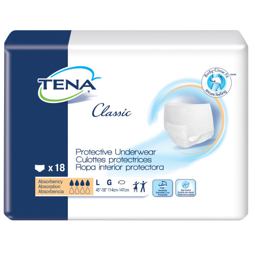 TENA Classic Absorbent Underwear Pull On with Tear Away Seams Adult Large Unisex Disposable Moderate Absorbency, 72514, Pack of 18