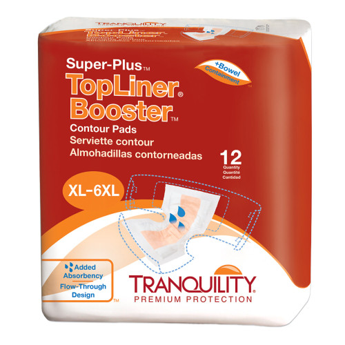 Tranquility Top Liner Contour Booster Pad 14 X 32 Inch Heavy Absorbency Super Absorbent Core One Size Fits Most, 3097, Bag of 12