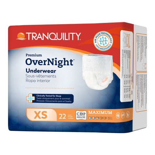 Tranquility Premium OverNight Absorbent Underwear Pull On with Tear Away Seams Adult X-Small Unisex Disposable Heavy Absorbency, 2113, Bag of 22