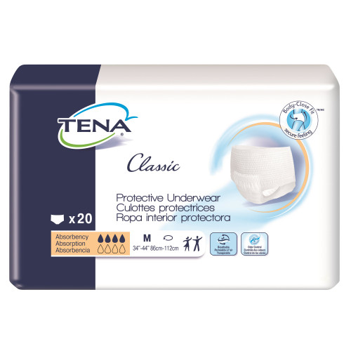 TENA Classic Absorbent Underwear Pull On with Tear Away Seams Adult Medium Unisex Disposable Moderate Absorbency, 72513, Pack of 20