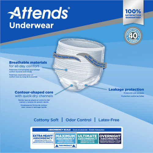 Attends Absorbent Underwear Pull On with Tear Away Seams Adult Large Unisex Disposable Heavy Absorbency, AP0730100, Case of 100