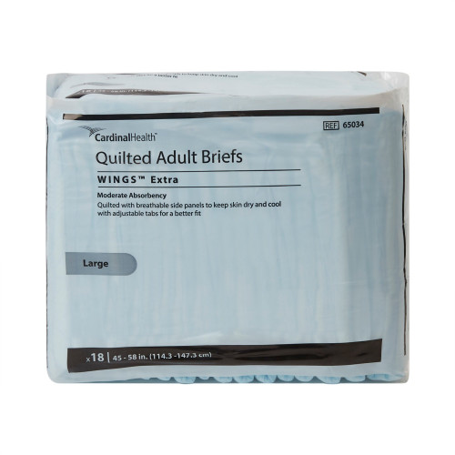 Wings Extra Quilted Incontinence Brief Adult Large Unisex Disposable Moderate Absorbency, 65034, Bag of 18