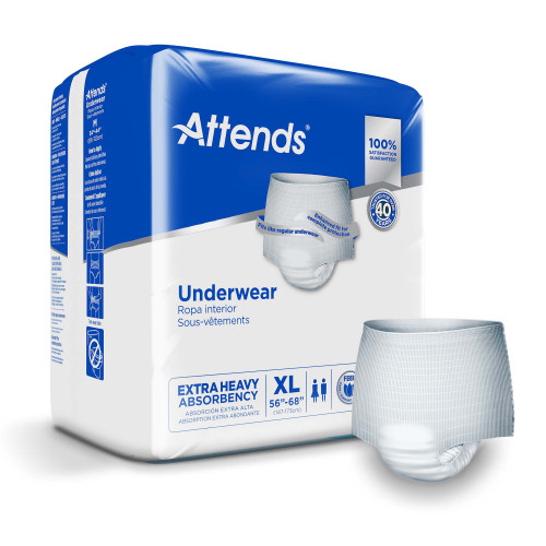 Attends Care Absorbent Underwear Pull On with Tear Away Seams Adult X-Large Unisex Disposable Heavy Absorbency, APV40, Bag of 14